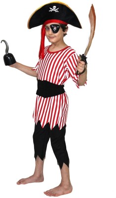 KAKU FANCY DRESSES Pirate Dress For Boys, Fairy Tales Costume -Red & Black, 7-8 Years Kids Costume Wear