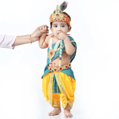 ITSMYCOSTUME Krishna Dress for Baby Boy/Girl Kanha Janmastami YellowFirozi Kids Costume Wear Kids Costume Wear