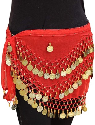 KAKU FANCY DRESSES Red Golden Belly Belt for Girls, Western Belly Dance Belt - Freesize Kids Costume Wear