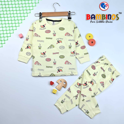 Bambinos Baby Boys & Baby Girls Casual T-shirt Pyjama(Cream)