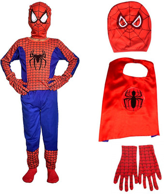 Dresstoimpress Spiderman Outfit for Boys Girls Kids Set of 4 (Costume,Cape,Gloves,Mask) Kids Costume Wear