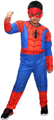 KAKU FANCY DRESSES Spider Superhero Costumes for Boys, Super Hero Dress - Red, 7-8 Years Kids Costume Wear