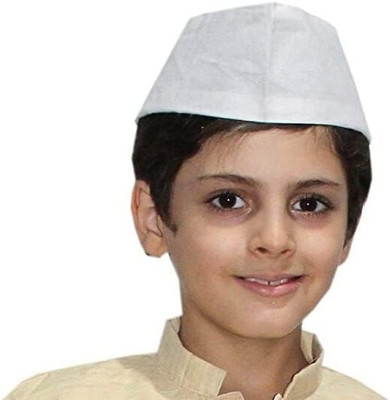 KAKU FANCY DRESSES White Nehru Cap for Boys & Girls, Nehru Topi, Jawaharlal Nehru Hat - 1pc Kids Costume Wear