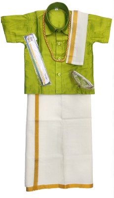 Vishyam South Indian Shirt Dhoti & Shawl with Chain Brecellet and Sunglass Kids Costume Wear