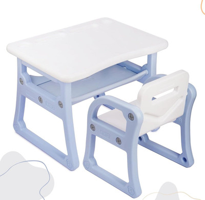PNASGL Foldable Study Desk for Kids Play Table and Chair Set with Storage Rack Desk Plastic Bench(Finish Color - Blue, DIY(Do-It-Yourself))