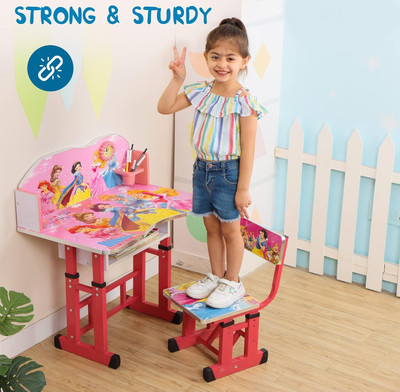 Ahsaka Multiutility Height adjustable Baby desk / table and chair Solid Wood Metal Chair(Finish Color - Pink, DIY(Do-It-Yourself))