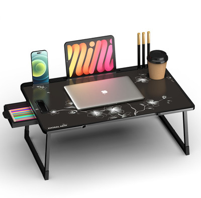 HR HARSH FASHION BLACK FLOWER US BIDING Plastic Portable Laptop Table(Finish Color - BLACK, Pre Assembled)