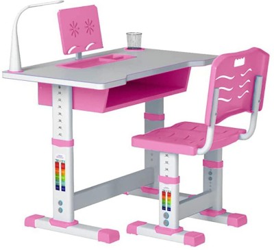 SYGA Kids Height Adjustable Desk and Chair with Lamp Bookshelf (70CM Upgraded Pink) Plastic Study Table(Finish Color - Pink, DIY(Do-It-Yourself))