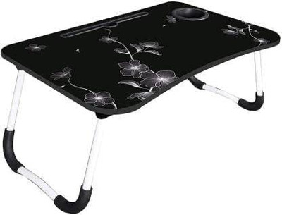 mital enterprise Study Table/Portable Wooden/Home/Study Table (Black Flower) Wood Portable Laptop Table(Finish Color - Black)