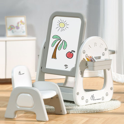 R for Rabbit Little Genius Picasso Table and Chair Set, Height Adjustable with Storage Solid Wood Study Table(Finish Color - White Grey, DIY(Do-It-Yourself))
