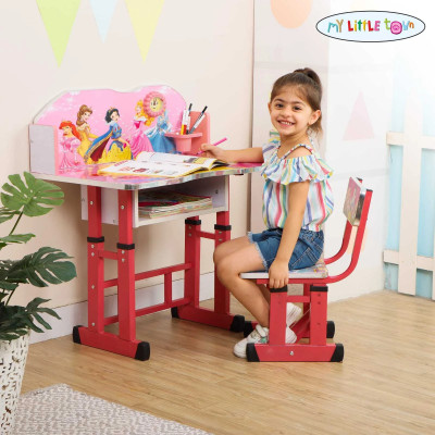 MY LITTLE TOWN Kids study table & Chair with Adjustable Height|5-15 Years|Study table Engineered Wood Study Table(Finish Color - Pink, DIY(Do-It-Yourself))