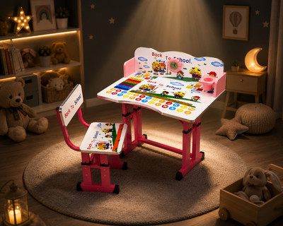 MY LITTLE TOWN Kids & Chair with Adjustable Height (Blue) Engineered Wood Study Table(Finish Color - Blue, DIY(Do-It-Yourself))