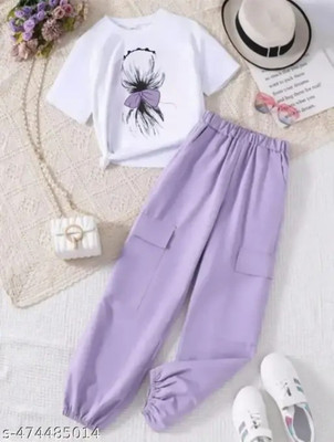 Zarmin Girls Party(Festive) T-shirt Pant(Purple A)