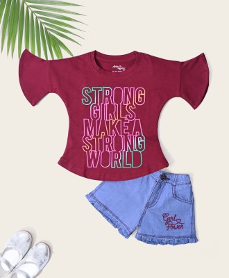 Nino Togs Baby Girls Party(Festive) T-shirt Shorts(Maroon)