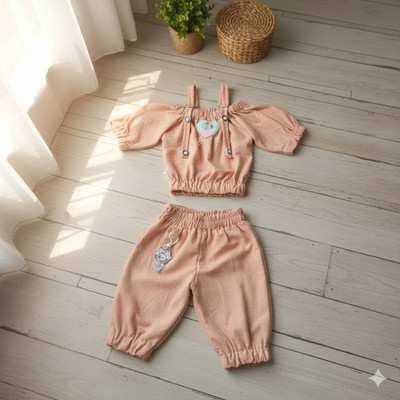 DDORA Baby Girls Casual Top Trouser(PEACH)