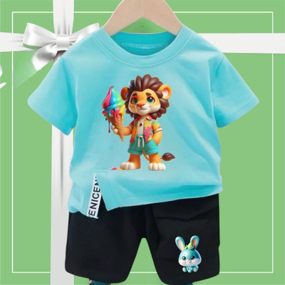 HouseOfCommon Baby Boys & Baby Girls Casual T-shirt Shorts(Sky Blue)