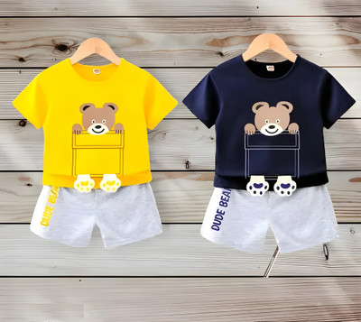 Iffat collection Baby Boys & Baby Girls Casual T-shirt Shorts(YELLOW, NAVI)