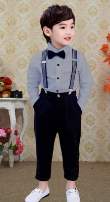 Killu's Fashion Boys Party(Festive) Shirt Pant, Bow Tie, Suspenders(GREY)