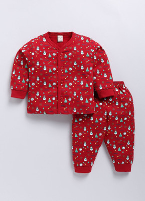 GIGGLY FOX Baby Boys & Baby Girls Casual Top Pant(Maroon)