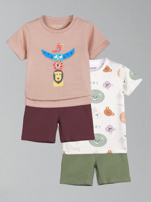 Hellcat Baby Boys Casual T-shirt Shorts(Pink/Cream)