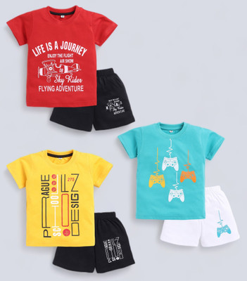 carrydreams Boys Casual T-shirt Shorts(RED_GOLD_SEAGREEN)