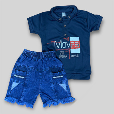 KidsBazaar Boys Casual T-shirt Shorts(Dark Blue)