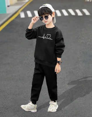 LGGARMENTS Boys Casual T-shirt Track Pants(Black_3)