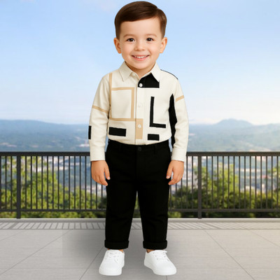 menvy Baby Boys Party(Festive) Shirt Pant(WHITE GEOMETRIC PATTERN)
