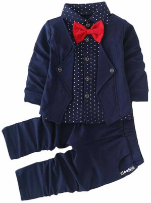 HouseOfCommon Baby Boys Party(Festive) Shirt Pant, Jacket, Bow Tie(NEVY BLUE)