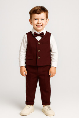 Fabmytra Boys & Girls Party(Festive) Vest Vest, Shirt, Pant, Bow Tie(Maroon)