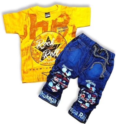mahi creation Boys Casual T-shirt Jeans(Yellow)