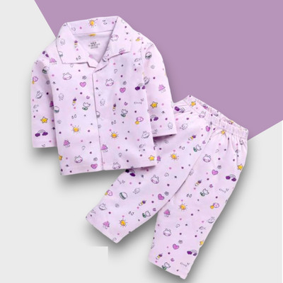 DENVIRA Baby Boys & Baby Girls Casual Shirt Pyjama(SUNSTAR_PURPLE)