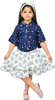 Warith textile Girls Party(Festive) Top Skirt(Blue)