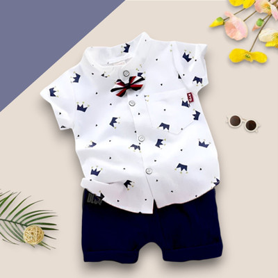 PROVOGUE Baby Boys & Baby Girls Party(Festive) Shirt Shorts(ROYAL TAJ_WHITE_BLUE)
