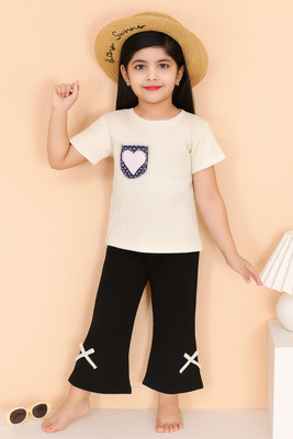 SKAYF Baby Girls Casual Top Trouser(White, Black)