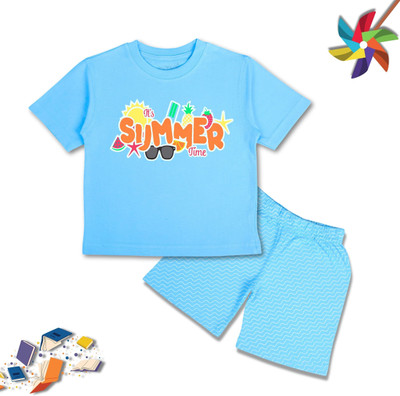 Worton Fashion Baby Boys Casual T-shirt Shorts(Sky Blue)
