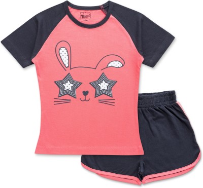 Baby's Pride Girls Casual T-shirt Shorts(Pink and Dark grey)