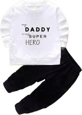 KHODIYAR FASHION Baby Boys & Baby Girls Party(Festive) T-shirt Pant(White & Black)