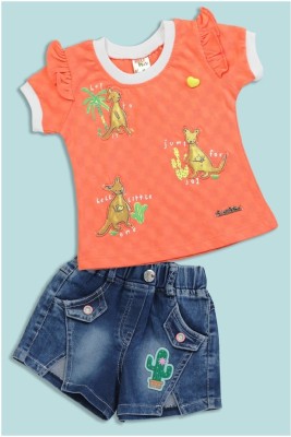 KETI MINI Baby Girls Casual Top Shorts(Orange & Blue)