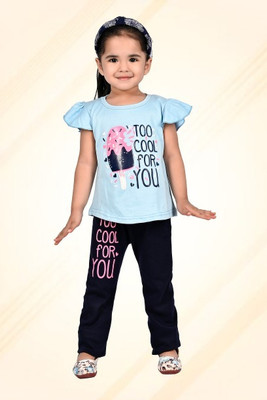 HENA TEXTILE Baby Girls Casual Top Pant(SKY, NAVY BLUE)