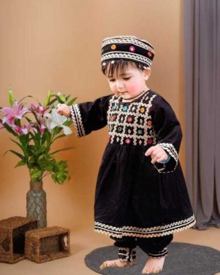 AL BAYDAR FASHION Baby Girls Party(Festive) Kurta Pyjama(Black)