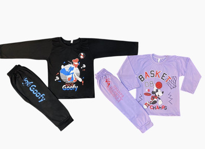 mank D Baby Boys & Baby Girls Tom & Jerry Casual T-shirt Track Pants(Black+Lavender)
