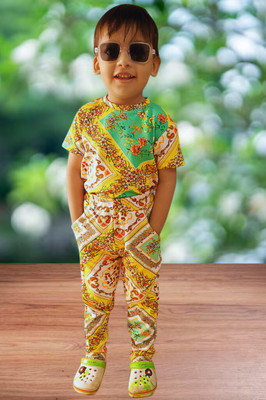 MaaBhawaniprint Baby Boys & Baby Girls Casual T-shirt Track Pants(yellow)
