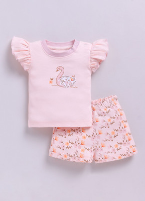 Smart Baby Baby Girls Casual T-shirt Shorts(Pink)