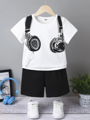 Helpom Baby Boys & Baby Girls Casual T-shirt Shorts(White, Black)