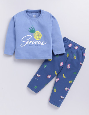 Blushh Berry Girls Casual Top Pant(Blue, Dark Blue)