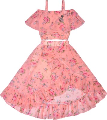 Wishkaro Baby Girls Party(Festive) Top Skirt(Peach)