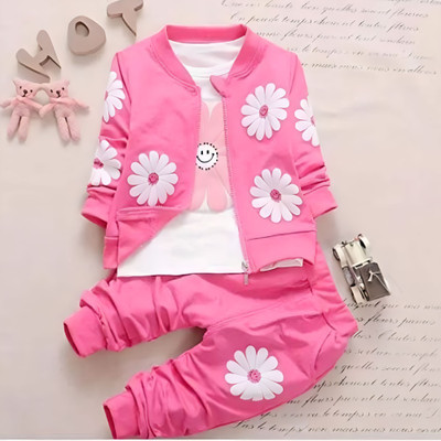 4 YOU Baby Girls Party(Festive) Jacket Track Pants(Hot Pink and White)