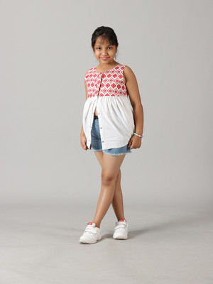 KiddoPanti Girls Casual Top Shorts(Red & Yellow / Lt Blue)