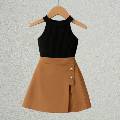 RIYANSHI Girls Casual Top Skirt(Black, Brown)